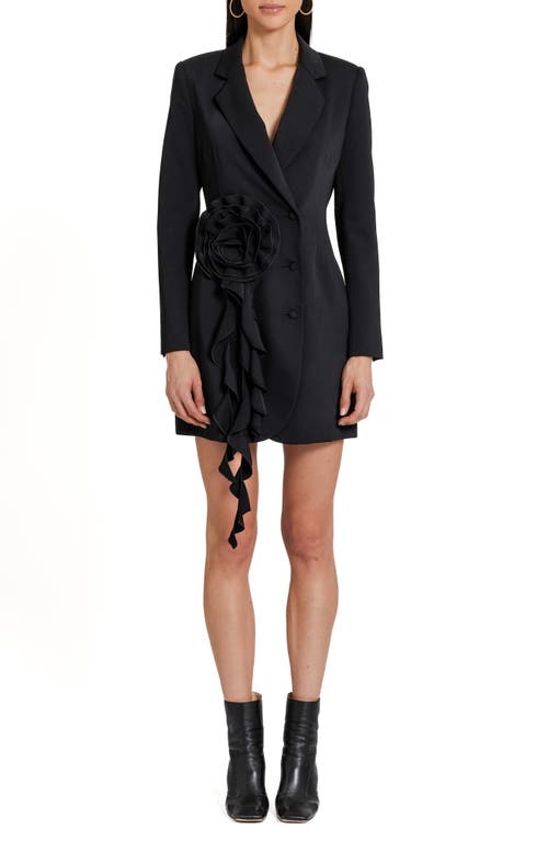 Amanda Uprichard Parnell Rosette Long Sleeve Blazer Dress in Black