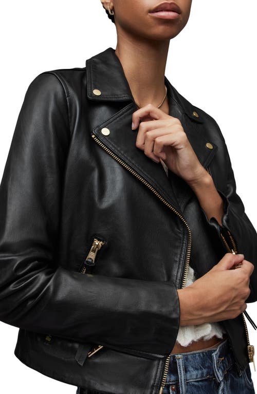 Shop Allsaints Dalby Leather Biker Jacket In Black/gold