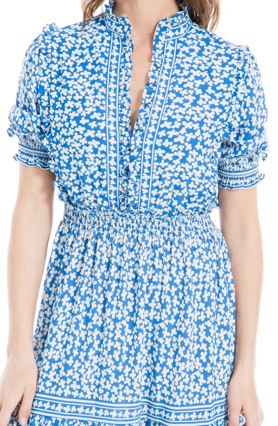 Shop Max Studio Ruffle Collar Print Tiered Maxi Dress In Blue Blot Flower