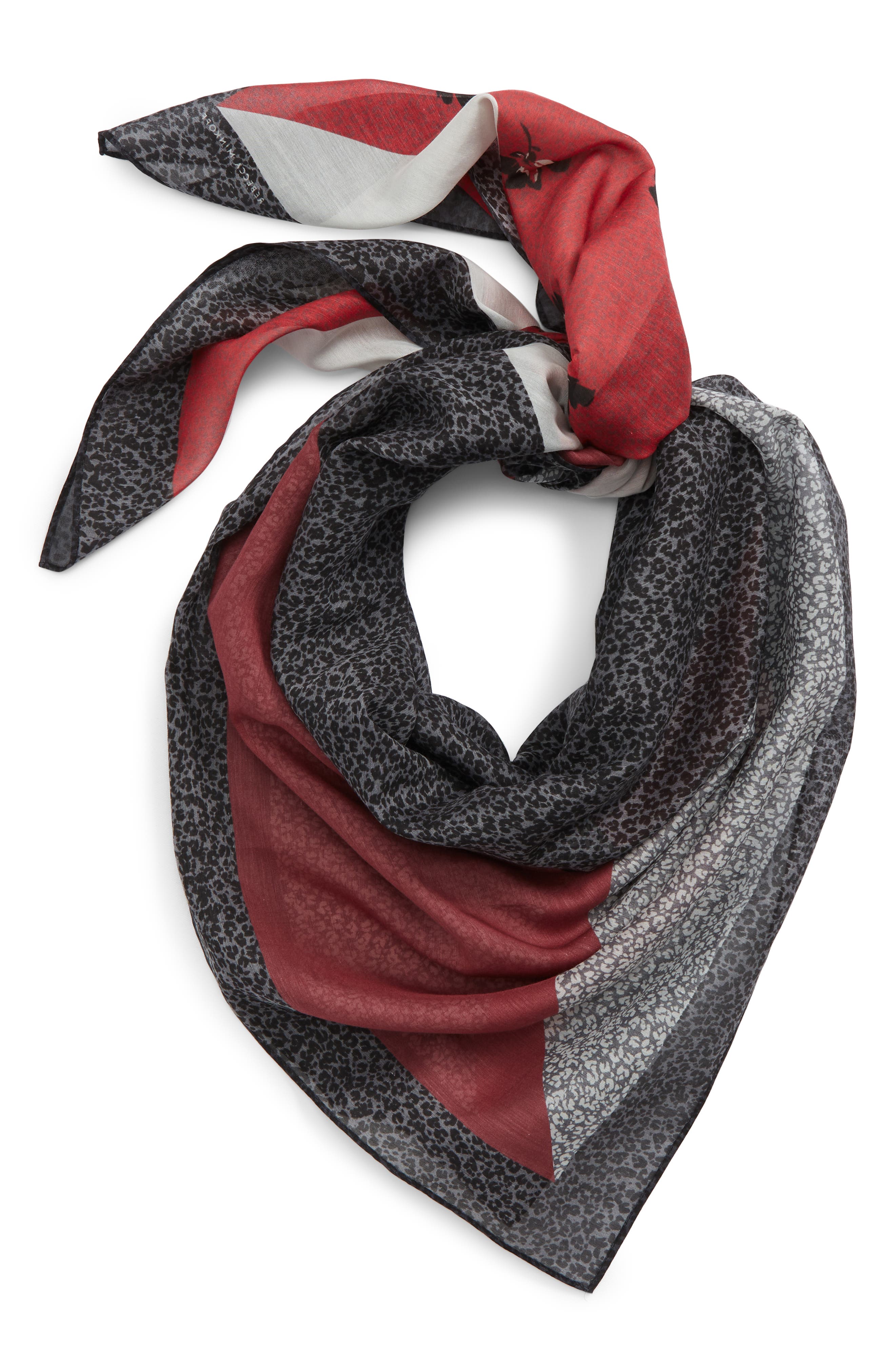 Rebecca Minkoff Cheetah Floral Cotton & Silk Square Scarf in Charcoal/Red at Nordstrom