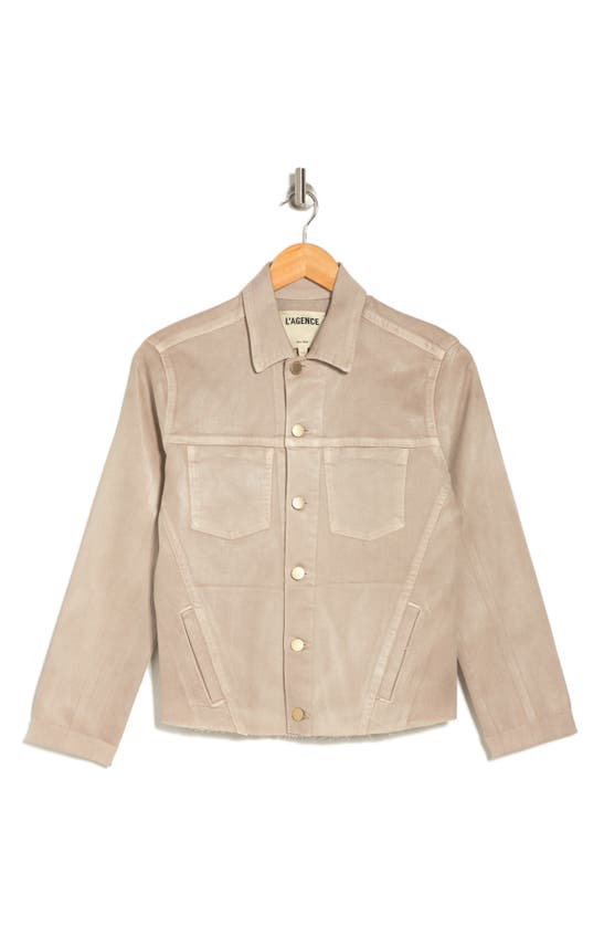 L Agence Janelle Slim Fit Raw Hem Jacket In Biscuit Coated