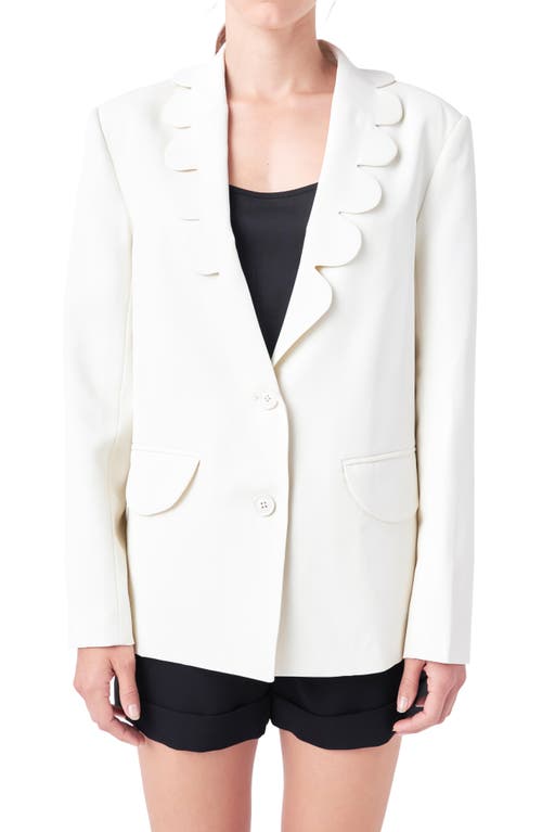 Shop English Factory Scallop Collar Blazer In Cream