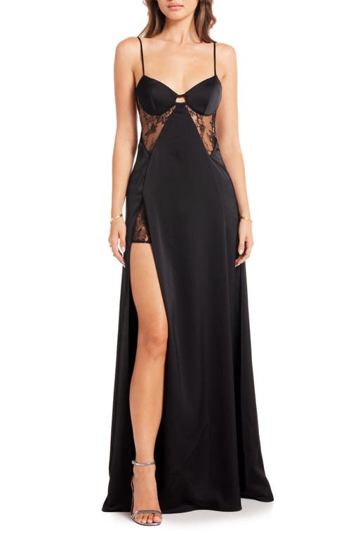Ariana Backless Lace Panel Gown in Black