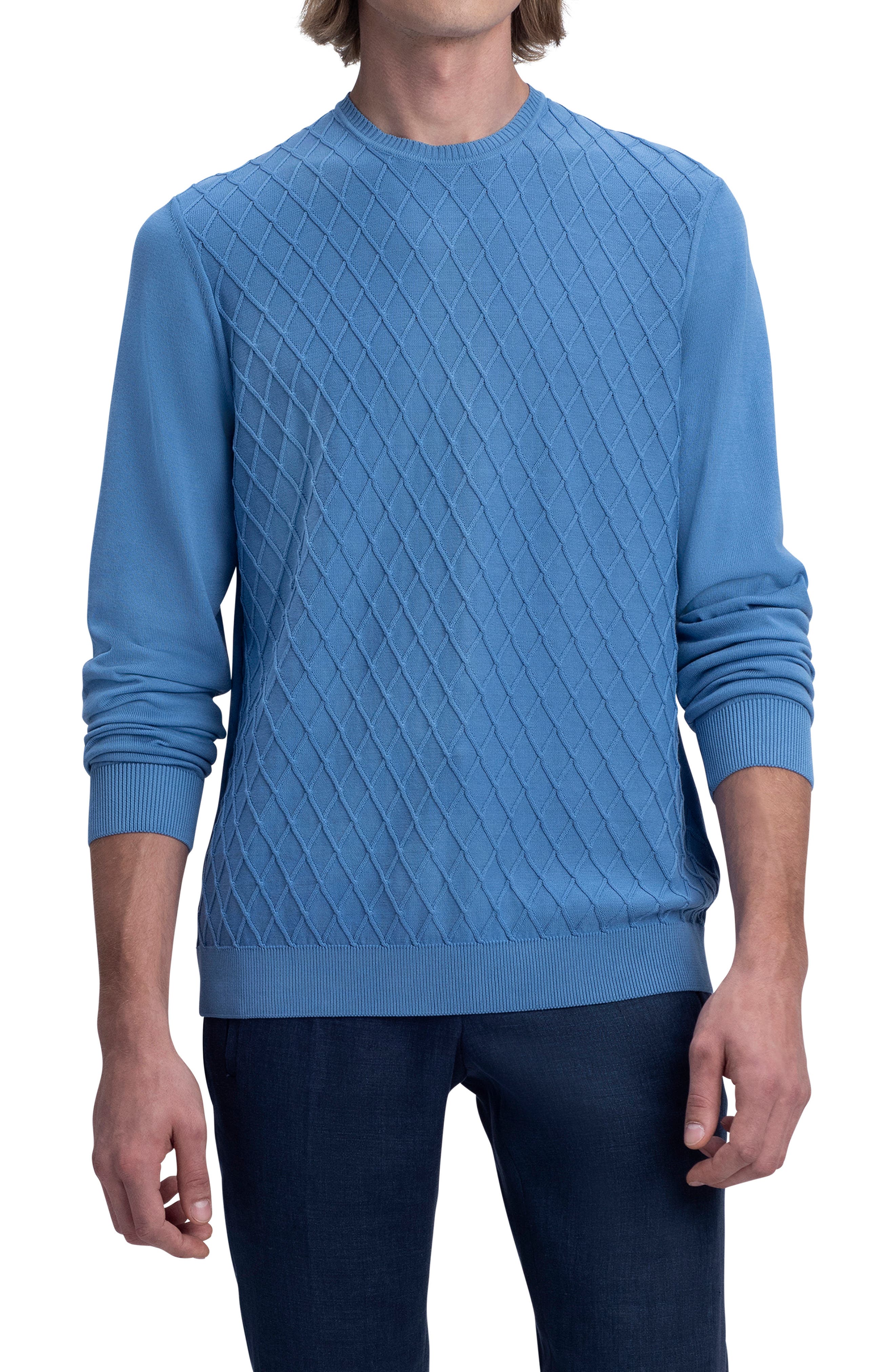 Bugatchi Diamond Stitch Cotton Crewneck 