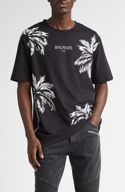 Balmain Palm Print Cotton Graphic T-Shirt Eab Black/White at Nordstrom,