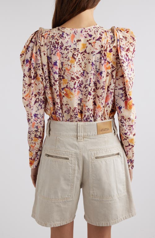 Isabel Marant Zarga Abstract Print Stretch Silk Top In Ecru/ Plum