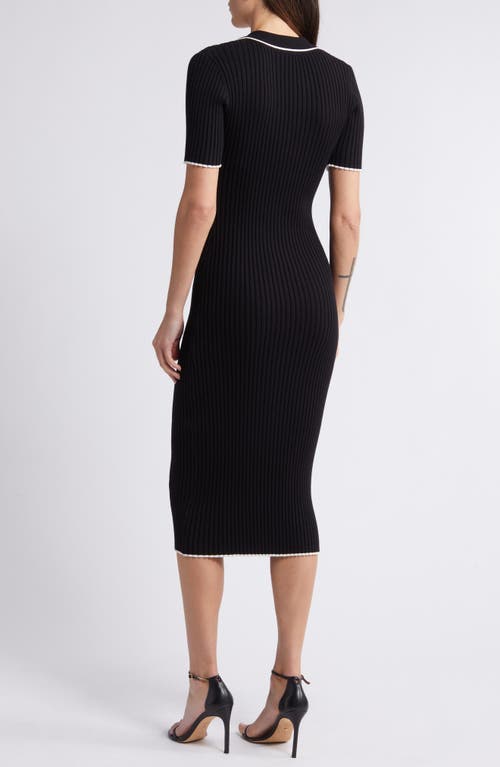 Shop Zoe And Claire Short Sleeve Rib Midi Sweater Dress In Black