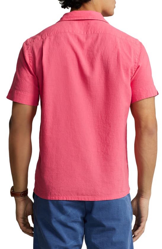 Shop Polo Ralph Lauren Linen Blend Camp Shirt In Pale Red