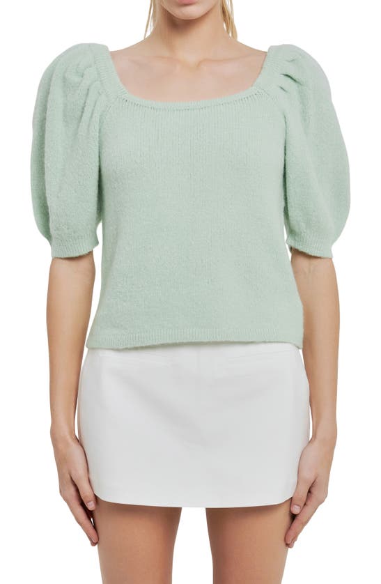 English Factory Puff Sleeve Sweater In Mint