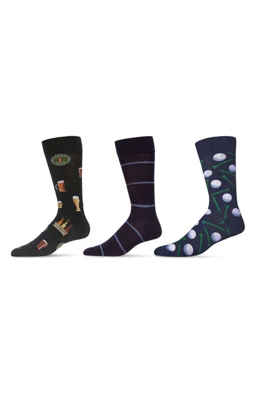 MEMOI MEMOI SPORTS ASSORTED 3-PACK CREW SOCKS 