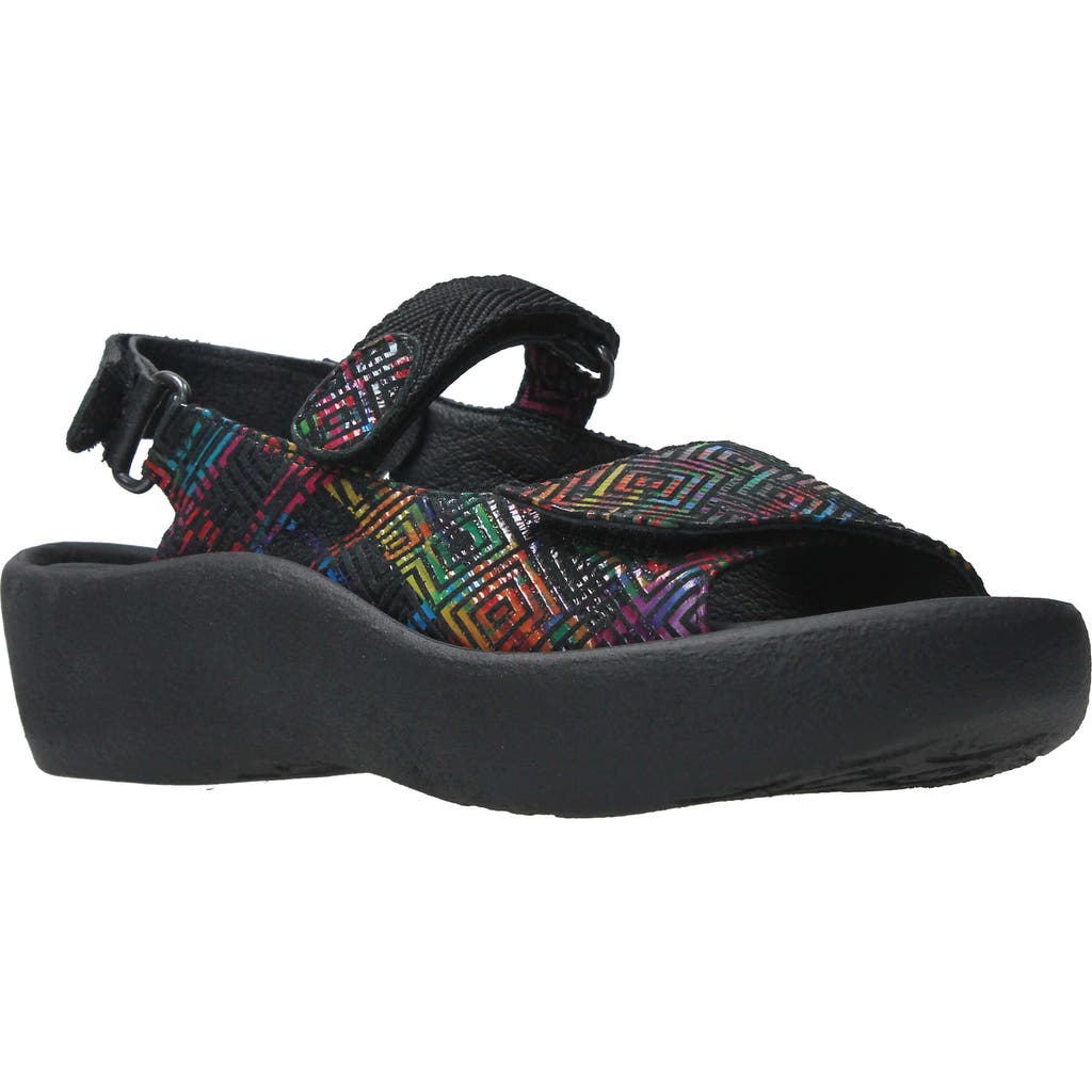 Wolky Jewel Sandal in Black Multi Printed Leather