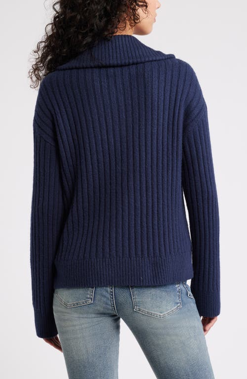 Shop Bp. Quarter Zip Cotton Blend Rib Sweater In Navy Iris