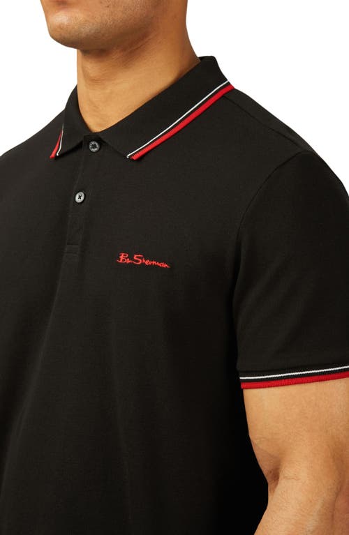 Ben Sherman Signature Tipped Organic Cotton Piqué Polo In Black