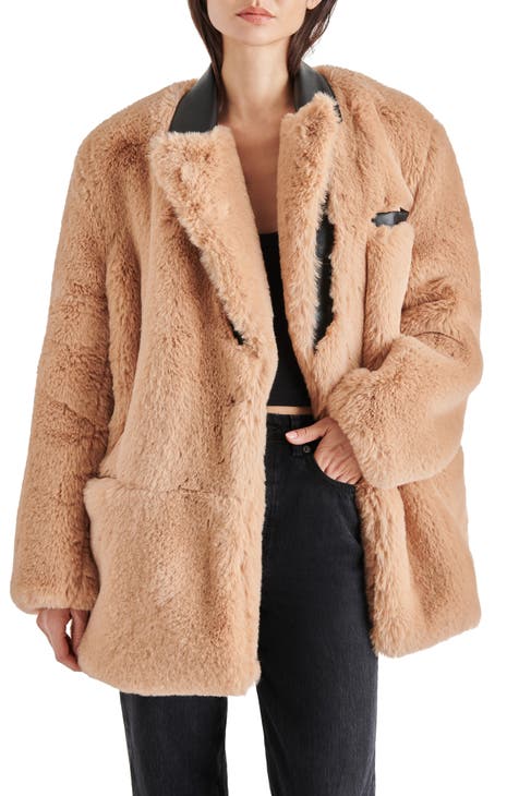 Young Adult Women's Beige Faux-Fur Coats