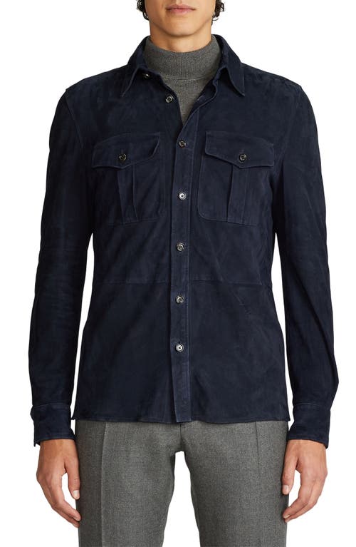 Shop Ralph Lauren Purple Label Barron Suede Shirt Jacket In Classic Chairman Navy