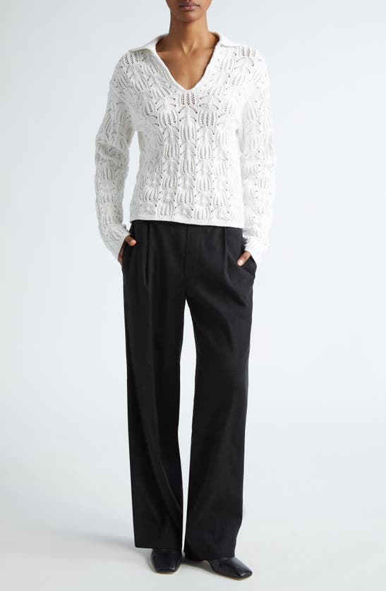 Shop Vince Baja Pointelle Sweater In Optic White