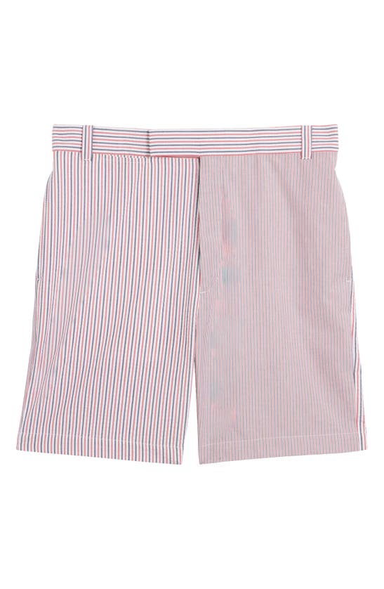 Shop Thom Browne Mixed Stripe Cotton Straight Leg Shorts In Rwbwht
