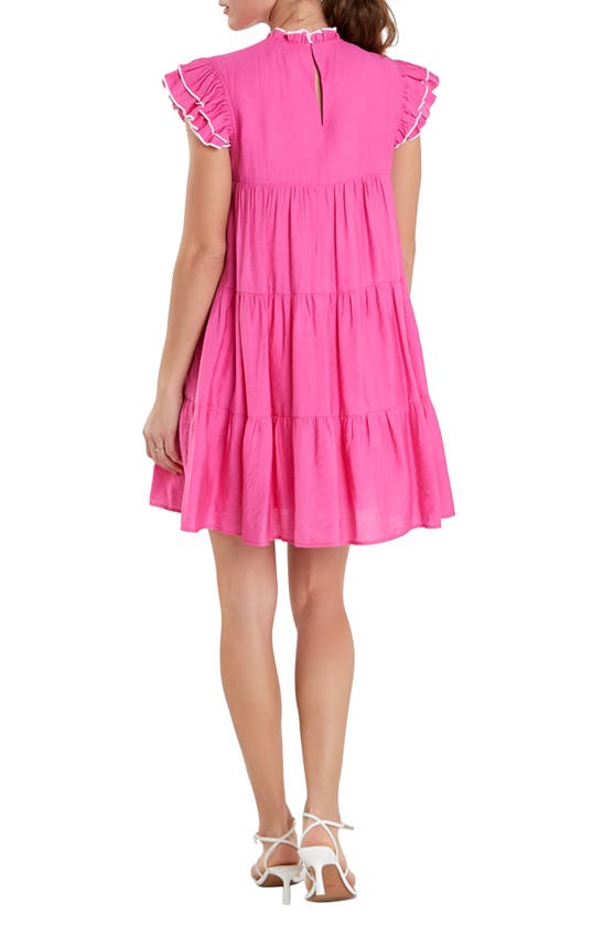 Shop English Factory Contrast Merrow Stitch Babydoll Dress In Pink