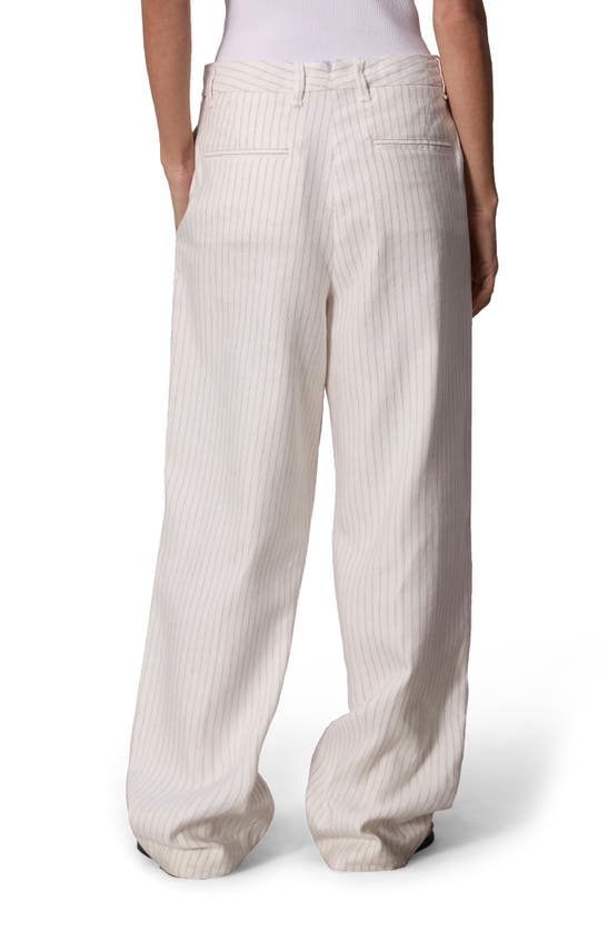 Shop Rag & Bone Newman Pleated Cotton & Linen Wide Leg Pants In Off White Stripe