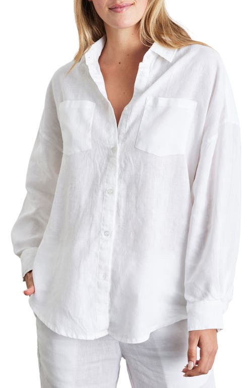 Long Sleeve Linen Button-Up Shirt in White