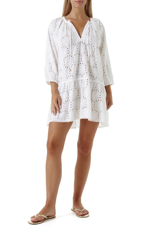 Ashley Eyelet Detail Cotton Cover-Up Tunic in White Fan
