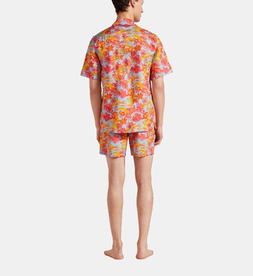 Vilebrequin Bowling Linen Tahiti Flowers Shirt In Santorini