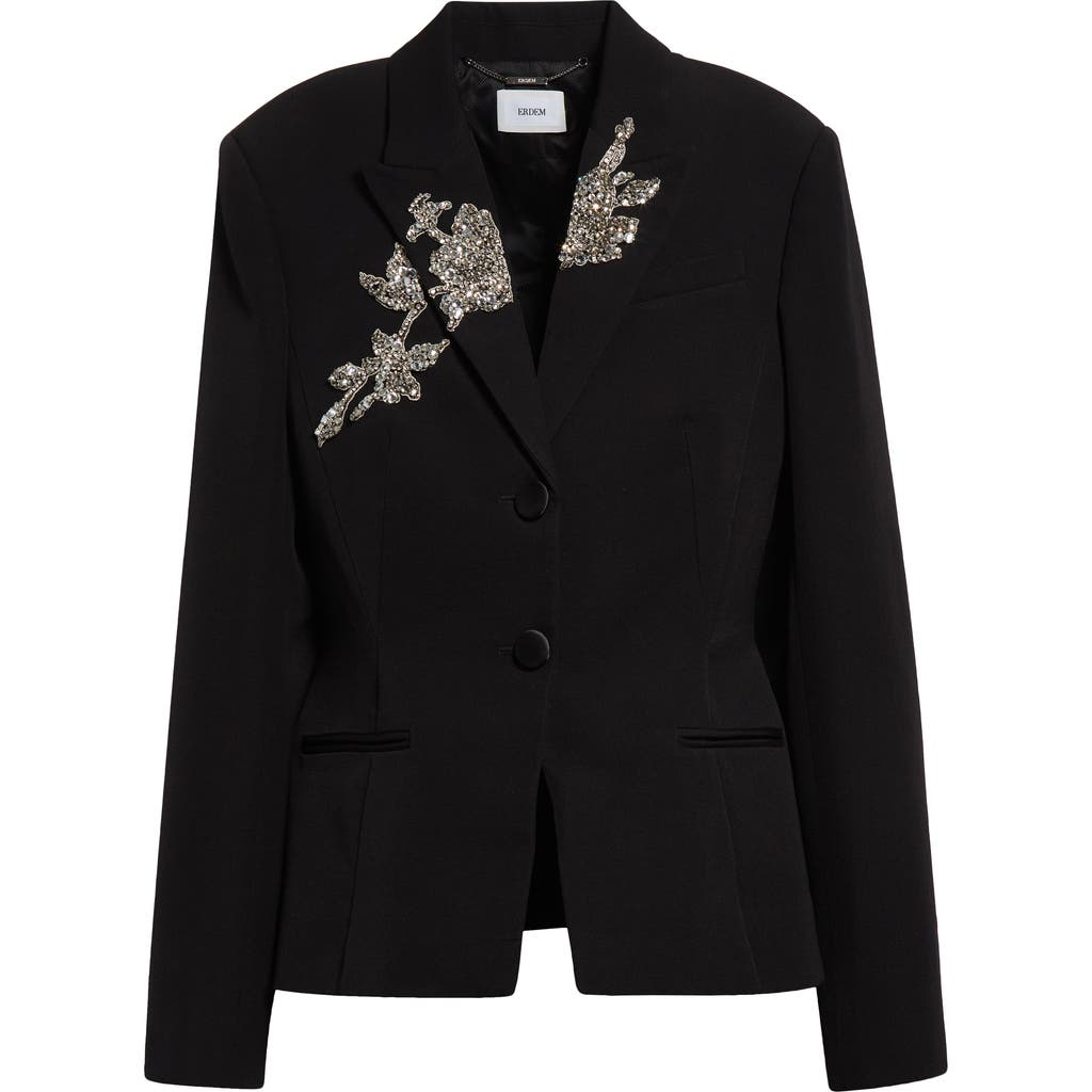 Shop Erdem Crystal Embellished Single Breasted Grain De Poudre Blazer In Black