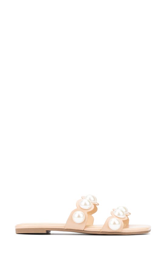Fashion To Figure Sage Faux Pearl Studded Slide Sandal In Nude