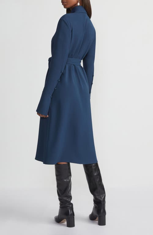 Lafayette 148 New York Long Sleeve Belted Finesse Crepe Shirtdress In Lido Blue