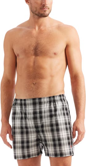 5-pack Woven Cotton Boxer Shorts - Black/white checked - Men