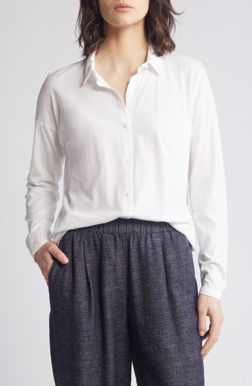 Eileen Fisher Long Boxy Organic Cotton Button-up Shirt In White
