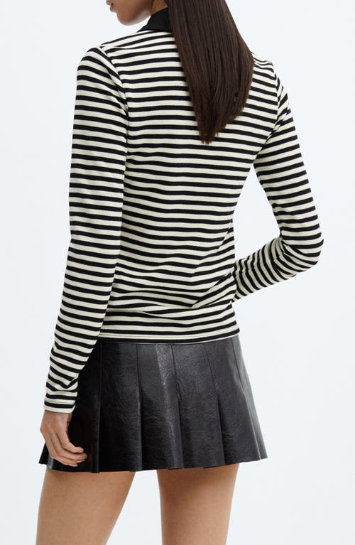 Shop Mango Stripe Long Sleeve Polo In Black