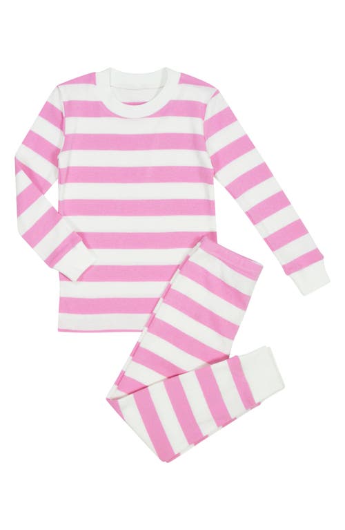 Sara's Prints Kids' Two-Piece Fitted Pajamas Spw Pink White Wide Stripe at Nordstrom,