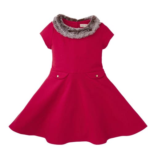 HOPE & HENRY HOPE & HENRY BABY GIRLS' FIT AND FLARE PONTE DRESS WITH FAUX FUR, INFANT 