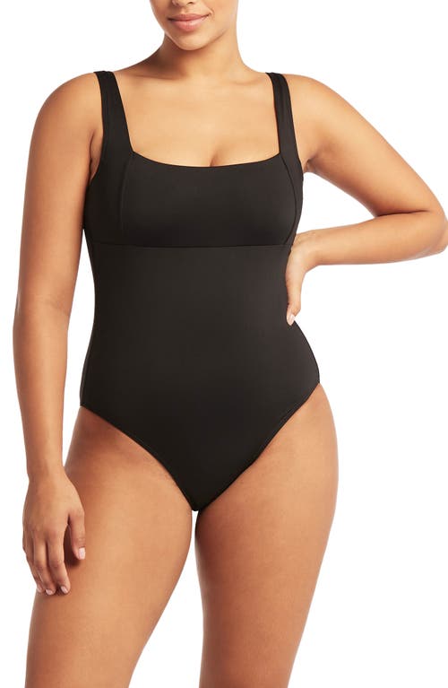 Square Neck One-Piece Swimsuit in Black