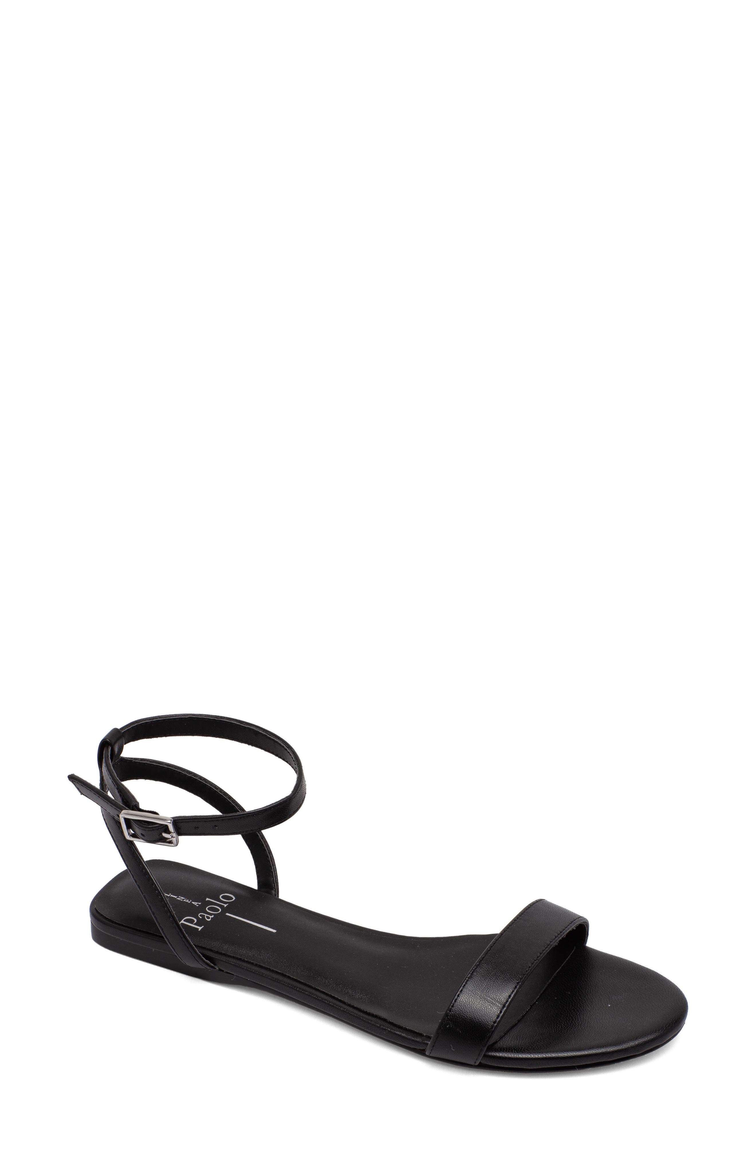 black ankle strap flat sandals