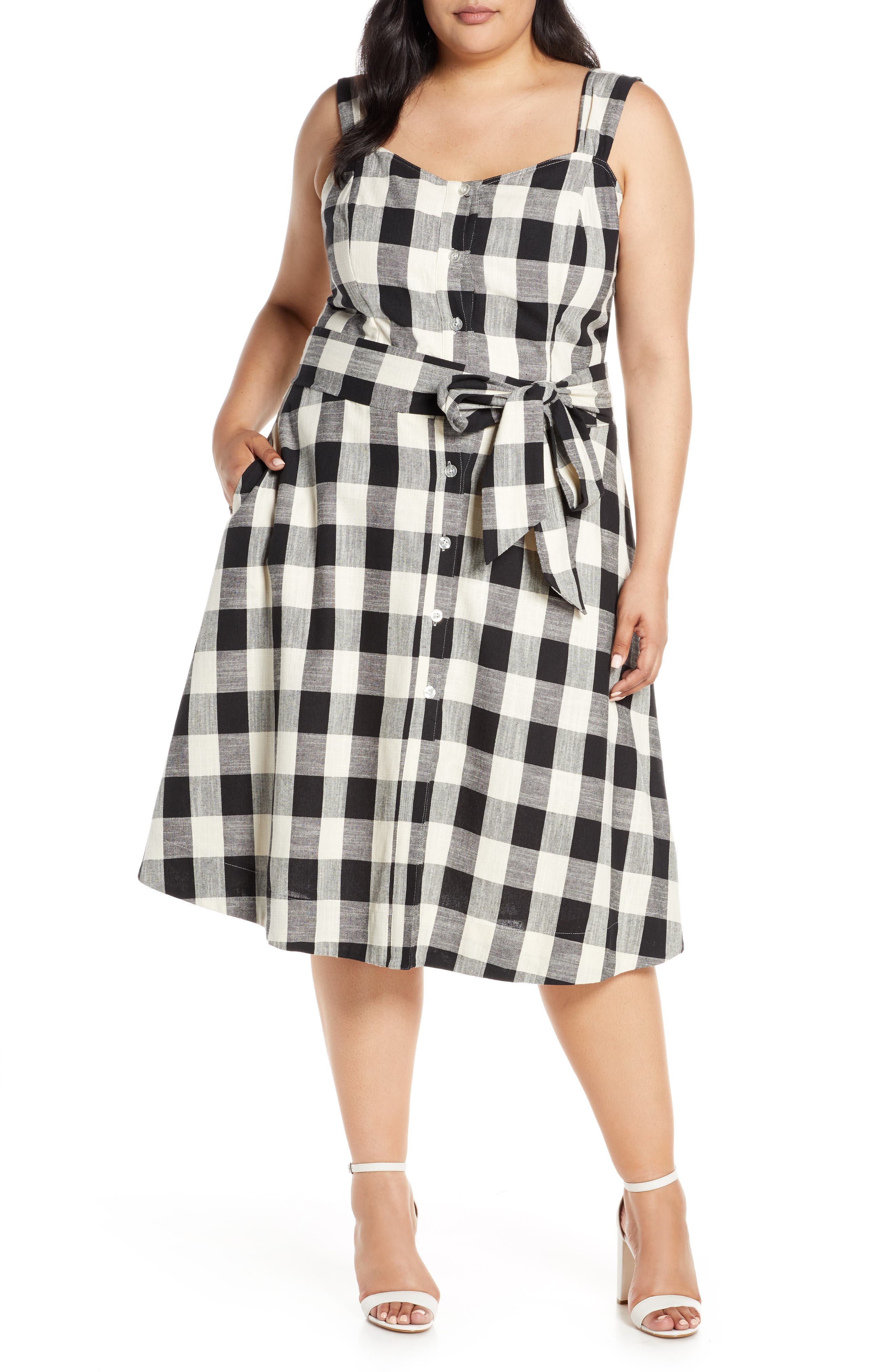 Plus Size Rachel Roy Collection Gingham Cotton Sundress, Ivory