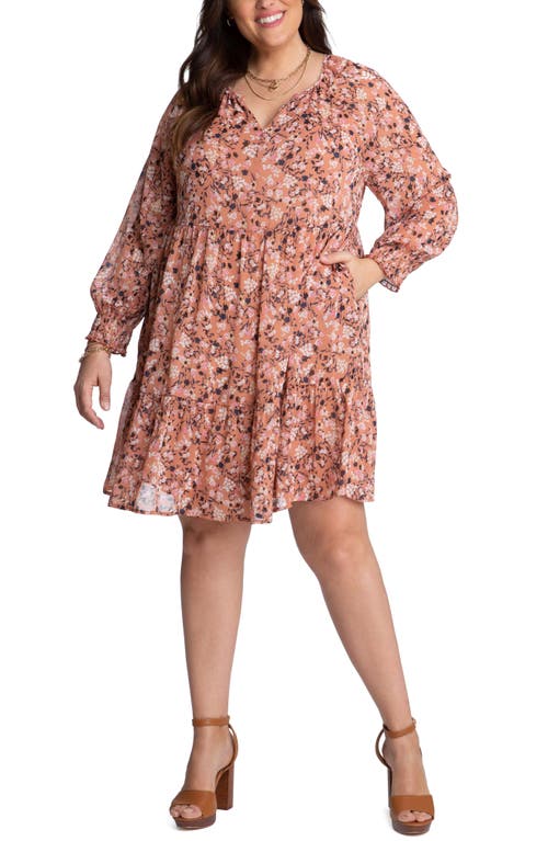 Adyson Parker Floral Tiered Puff Long Sleeve Dress in Cedarwood Combo