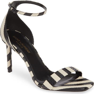 Saint Laurent Amber Stripe Genuine Snakeskin Sandal, Black
