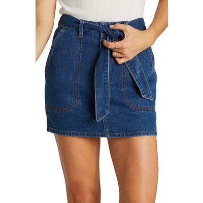 Billabong Live Simple Belted Denim Miniskirt, Blue