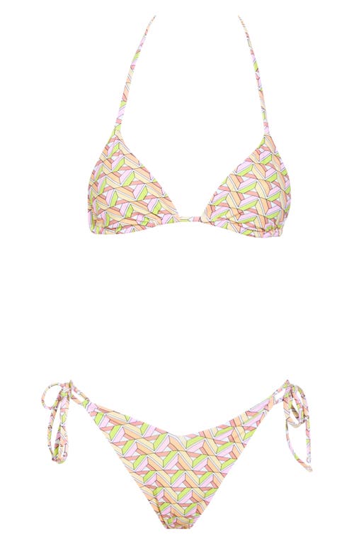 Shop Hurley Itsy Bitsy Reversible City Block Two-piece Swimsuit In Sweet Cream/neon Yellow