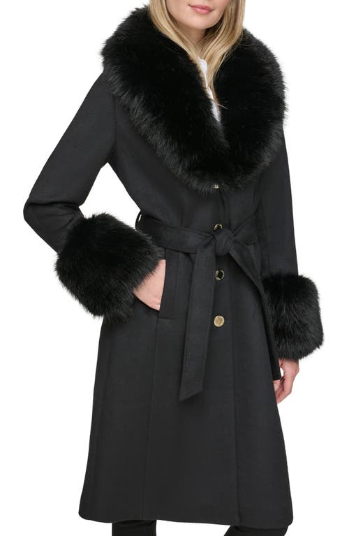 Shop Karl Lagerfeld Paris Faux Fur & Wool Blend Coat In Black