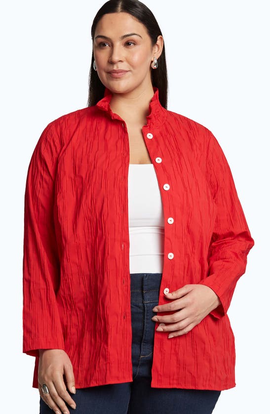 Shop Foxcroft Carolina Crinkled Cotton Blend Button-up Shirt In Simply Red