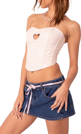 Looking For More Faux Leather Corset Crop Top (Ecru)
