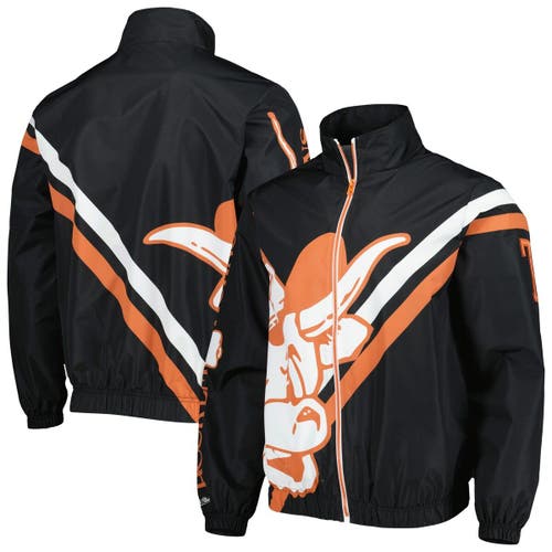 Men's Mitchell & Ness Black Texas Longhorns Exploded Logo Warm Up Full-Zip Jacket