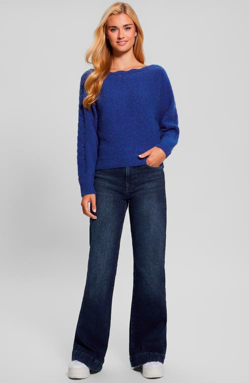 Shop Guess Malorie Pointelle Detail Dolman Sleeve Sweater In Surfing Blue