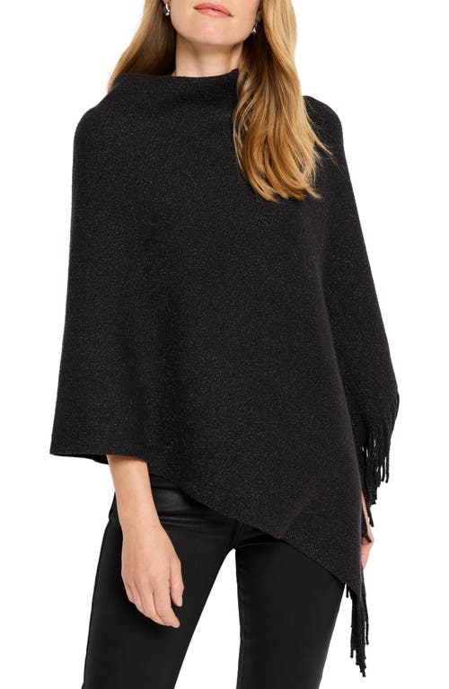 NIC+ZOE Go To Metallic Fringe Trim Poncho in Black Onyx 