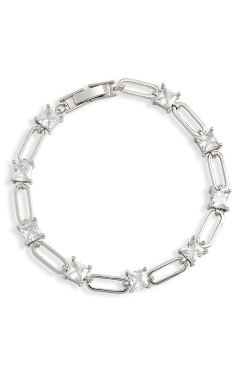 Cubic Zirconia Open Link Bracelet in Clear- Rhodium