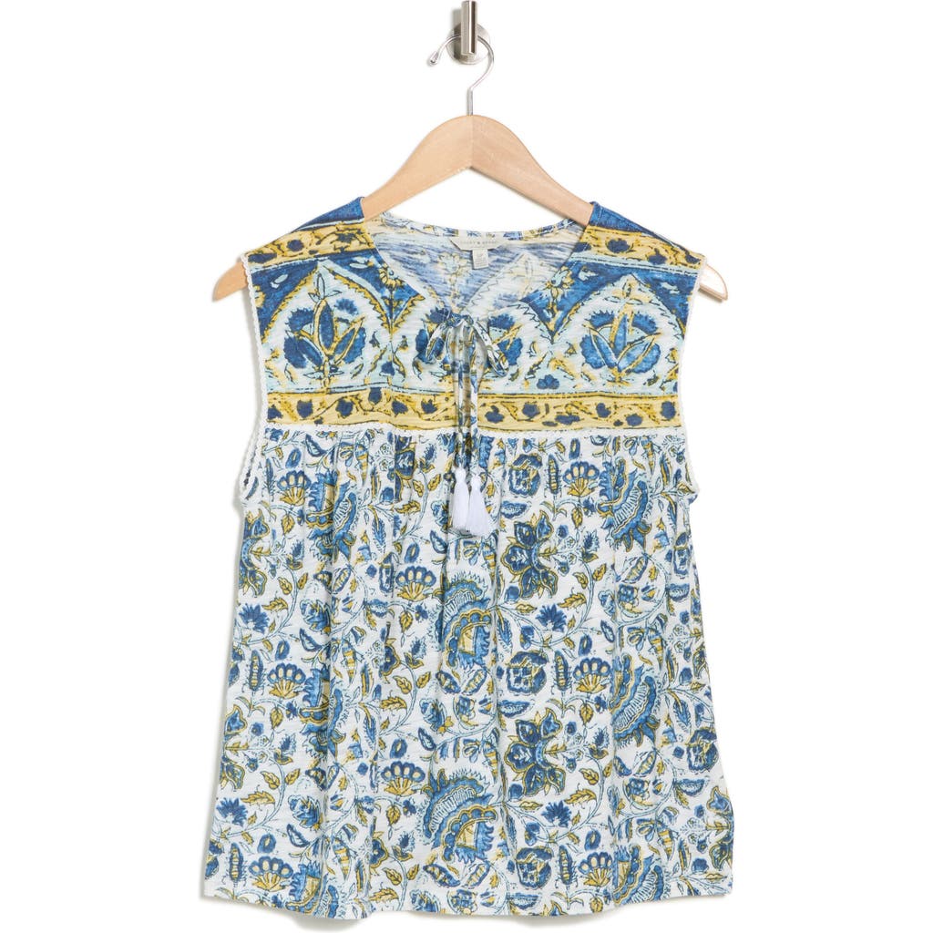 Shop Lucky Brand Printed Tie Neck Tank In Blue Multi