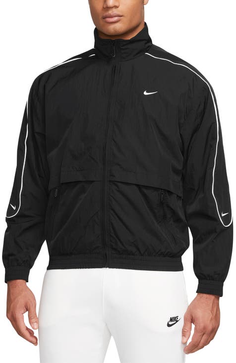 Nike Men's Size L Big Swoosh Windbreaker Woven Track Jacket Lined Black  Nylon